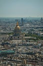 Skyline, buildings and Les Invalides dome in a sunny day, seen from the Eiffel Tower in Paris. Royalty Free Stock Photo